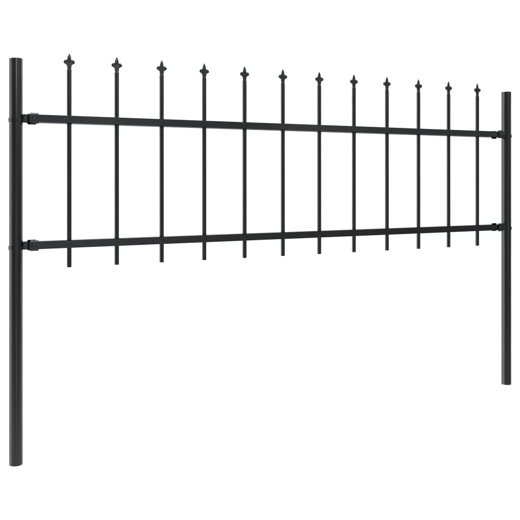 vidaXL Clôture de jardin avec dessus en lance Acier 5,1 x 0,6 m Noir