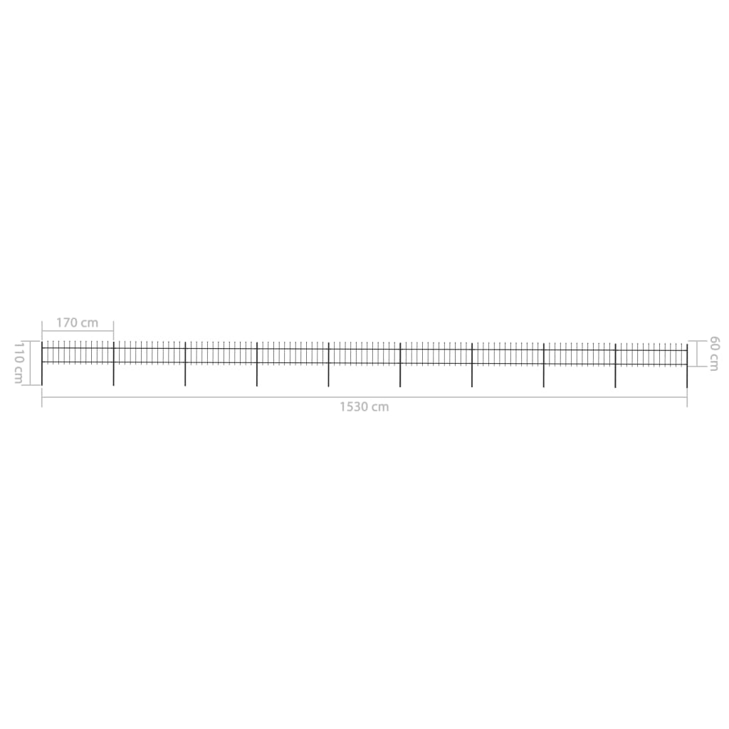 vidaXL Clôture de jardin avec dessus en lance Acier 15,3 x 0,6 m Noir
