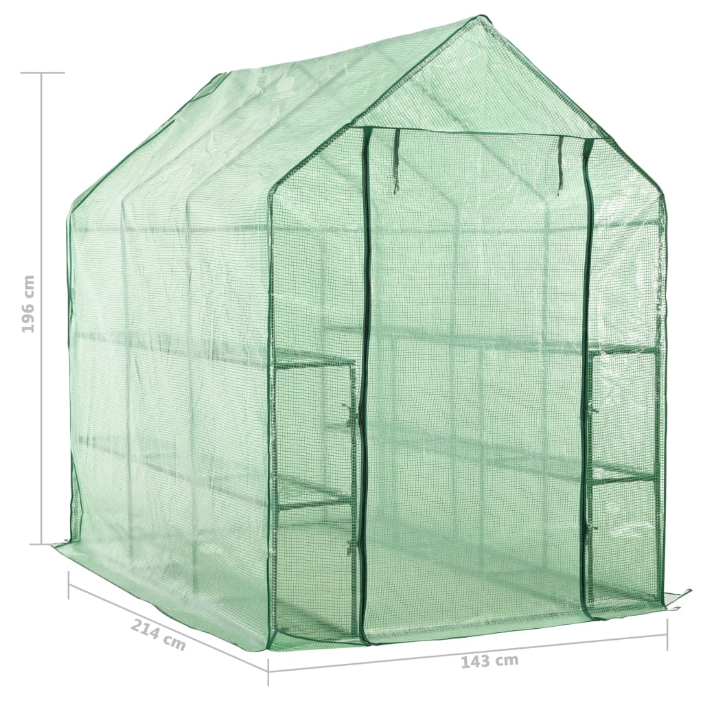 vidaXL Serre de plain-pied avec 12 étagères Acier 143x214x196 cm
