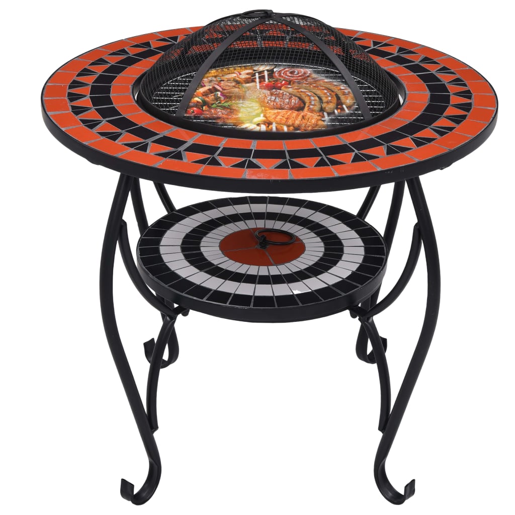 vidaXL Table de foyer mosaïque Terre cuite et blanc 68 cm Céramique