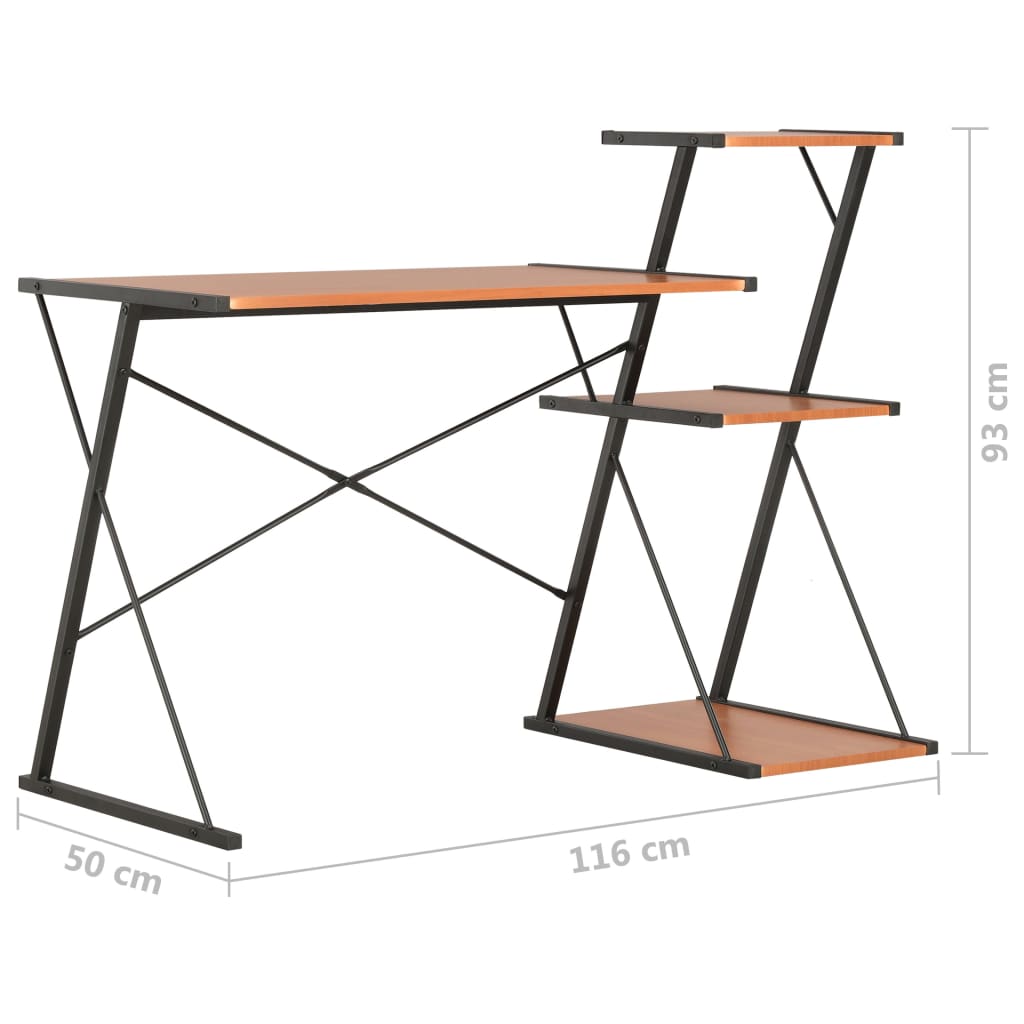 vidaXL Bureau avec étagère Noir et marron 116x50x93 cm