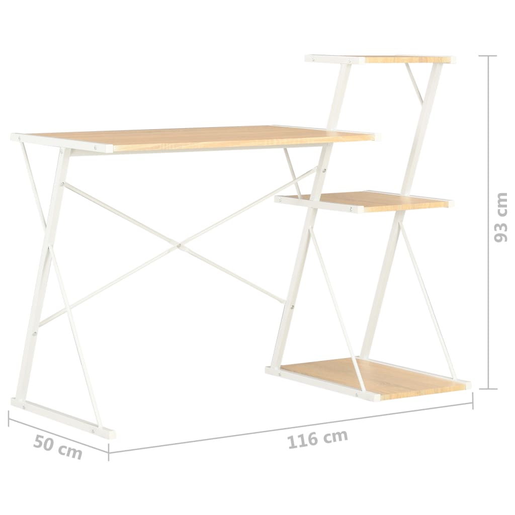 vidaXL Bureau avec étagère Blanc et chêne 116x50x93 cm