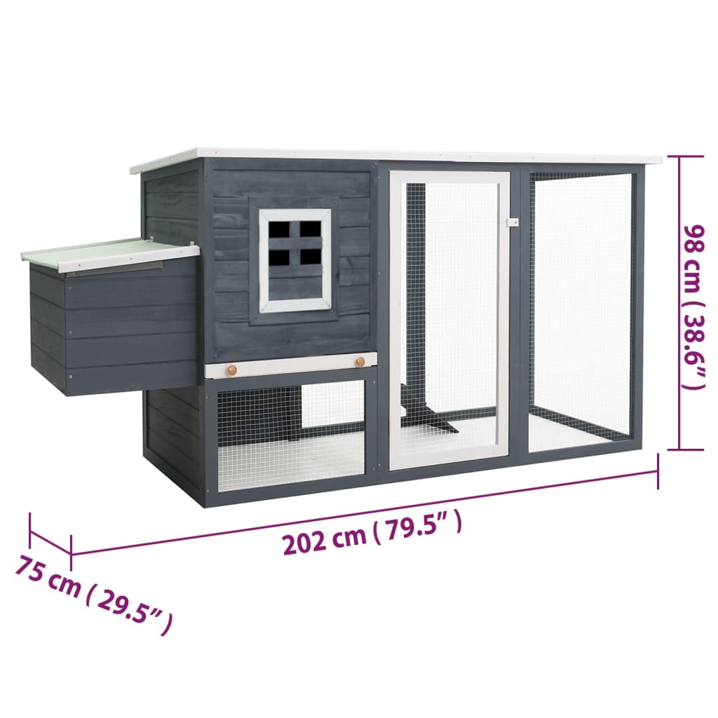 vidaXL Poulailler d'extérieur avec 1 nichoir Gris Bois