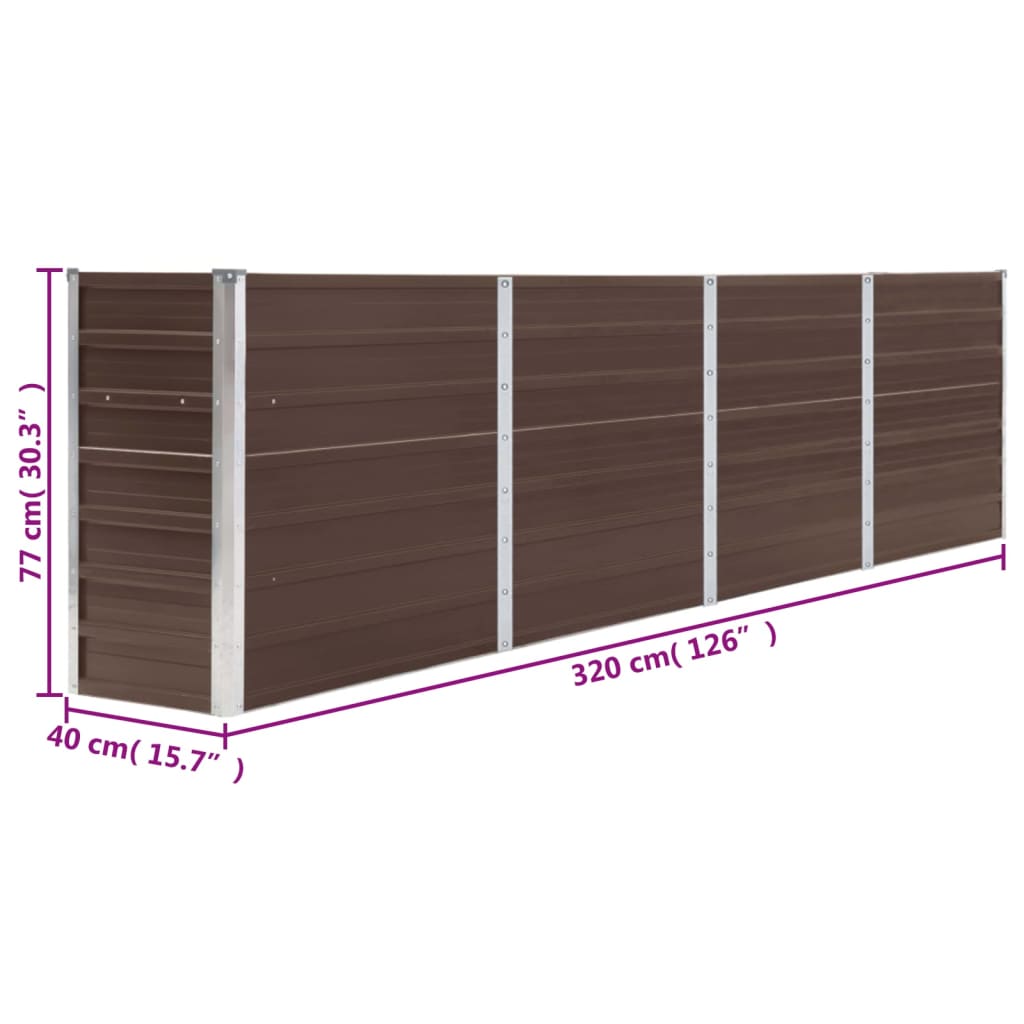 vidaXL Jardinière 320x40x77 cm Acier galvanisé Marron