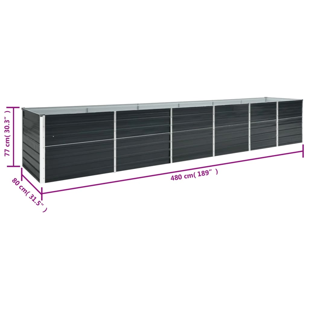 vidaXL Lit surélevé de jardin Acier galvanisé 480x80x77 cm Anthracite
