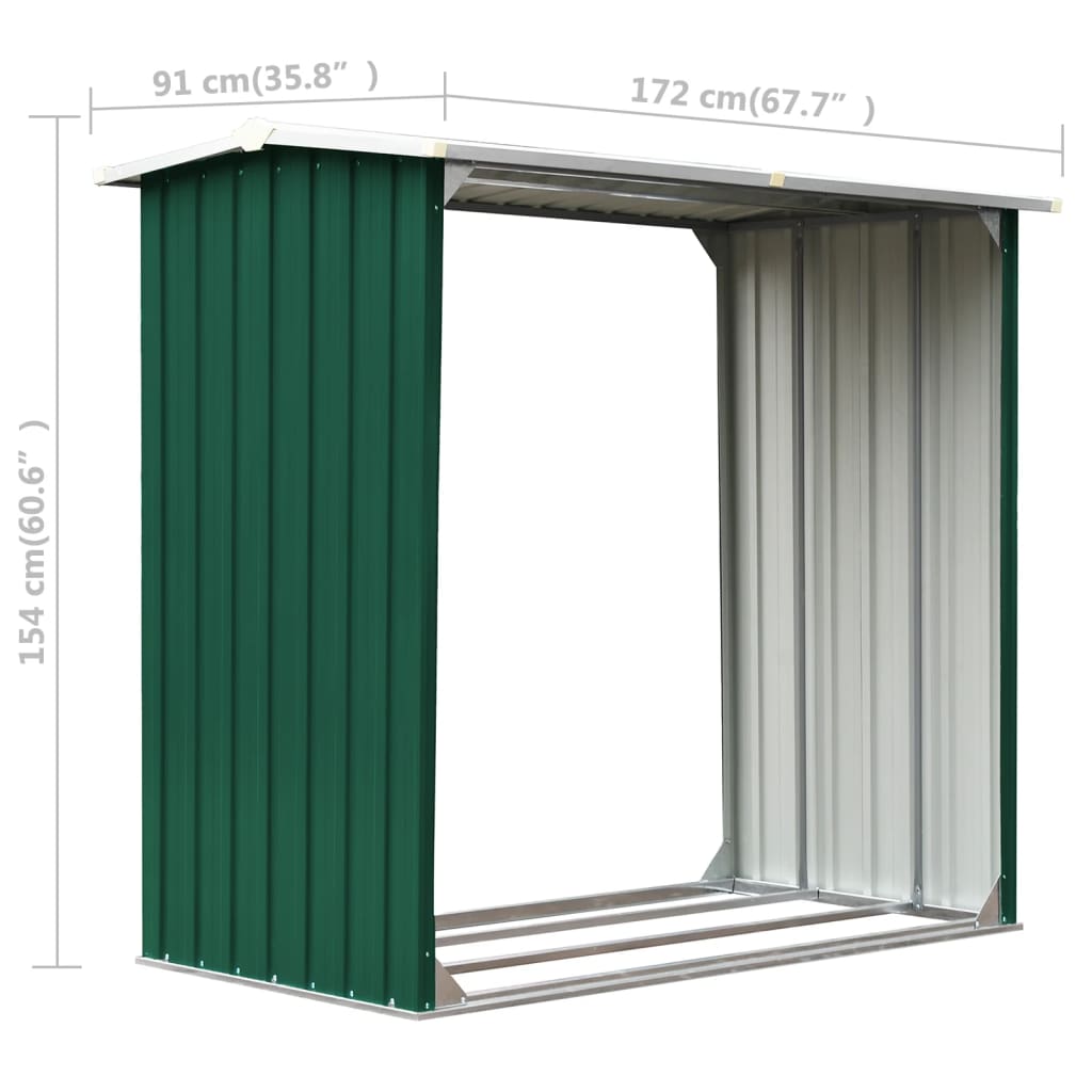 vidaXL Abri de stockage de bois Acier galvanisé 172x91x154 cm Vert