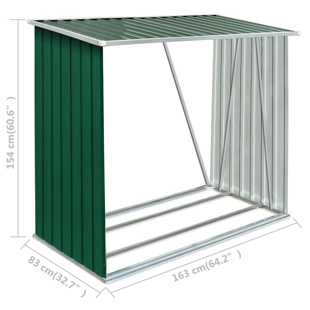 vidaXL Abri de stockage de bois Acier galvanisé 163x83x154 cm Vert