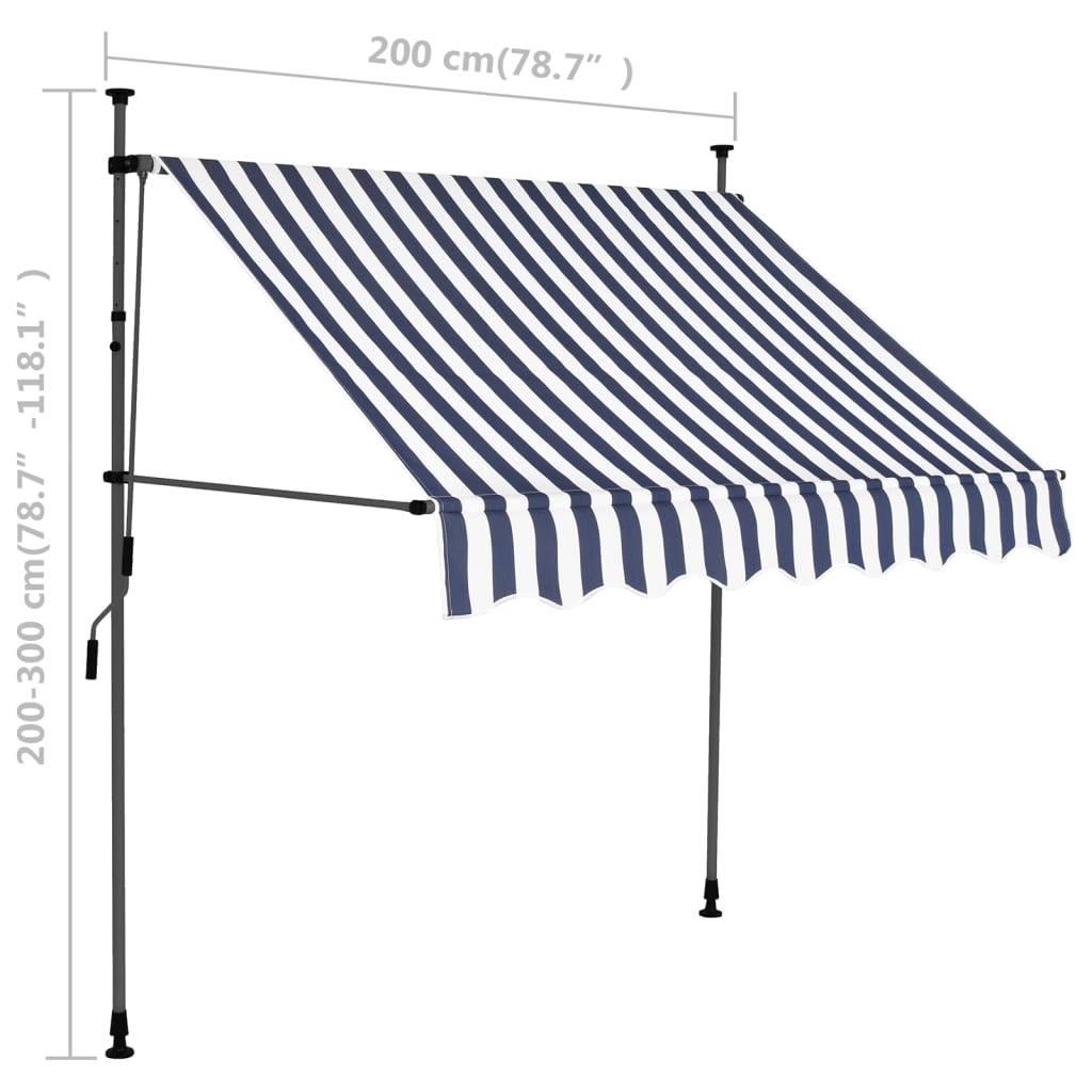 vidaXL Auvent manuel rétractable avec LED 200 cm Bleu et blanc