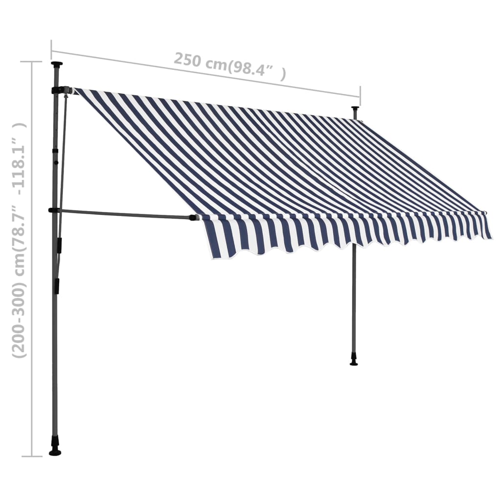 vidaXL Auvent manuel rétractable avec LED 250 cm Bleu et blanc