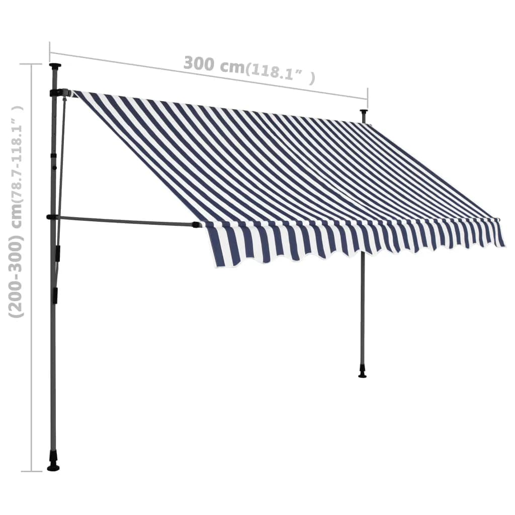 vidaXL Auvent manuel rétractable avec LED 300 cm Bleu et blanc