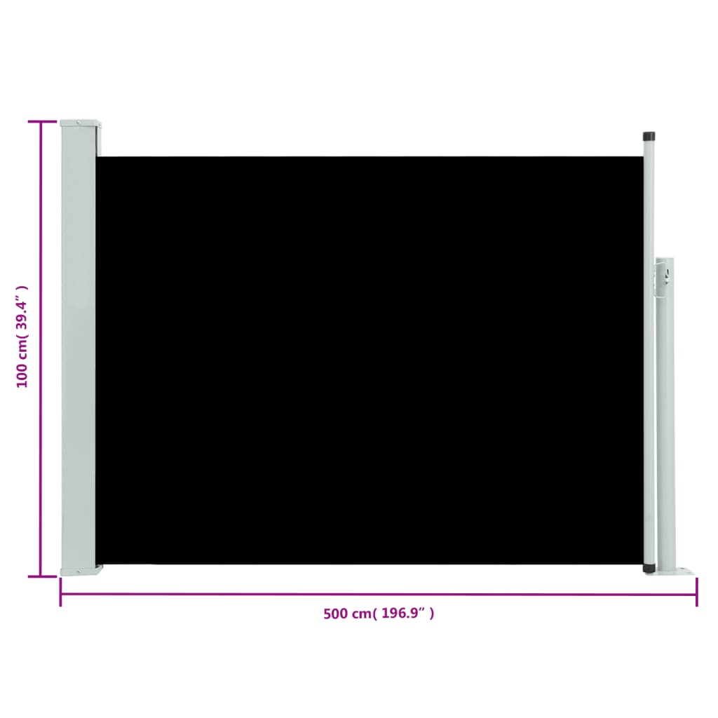 vidaXL Auvent latéral rétractable de patio 100x500 cm Noir