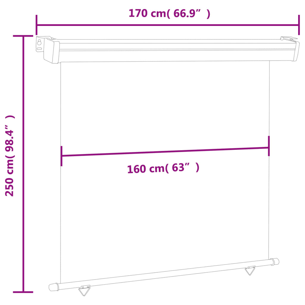 vidaXL Auvent latéral de balcon 170x250 cm Gris