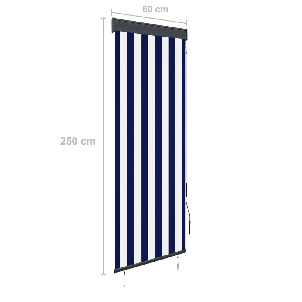 vidaXL Store roulant d'extérieur 60x250 cm Bleu et blanc