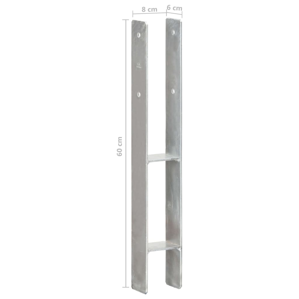 vidaXL Piquets de clôture 2 pcs Argenté 8x6x60 cm Acier galvanisé
