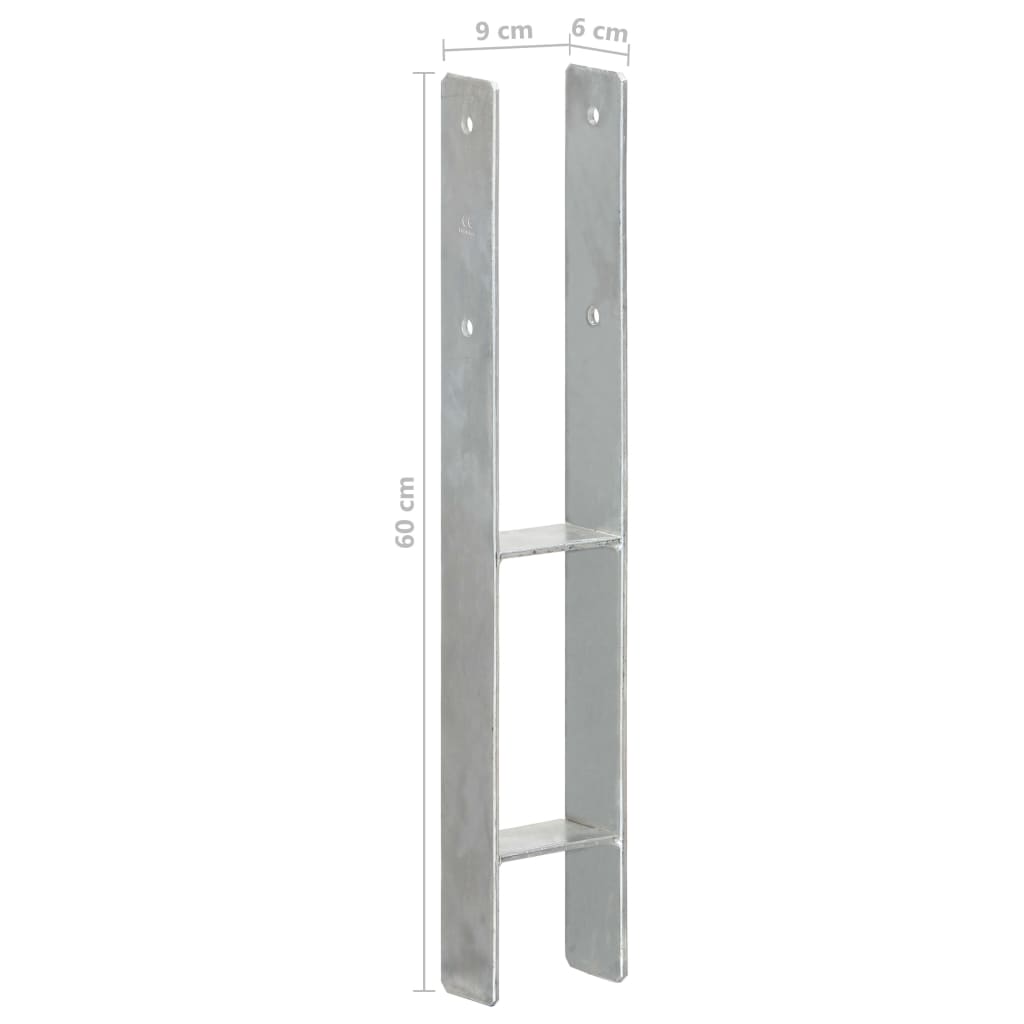 vidaXL Piquets de clôture 6 pcs Argenté 9x6x60 cm Acier galvanisé