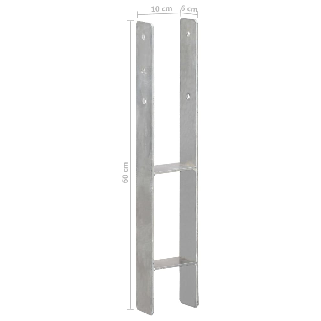 vidaXL Piquets de clôture 6 pcs Argenté 10x6x60 cm Acier galvanisé
