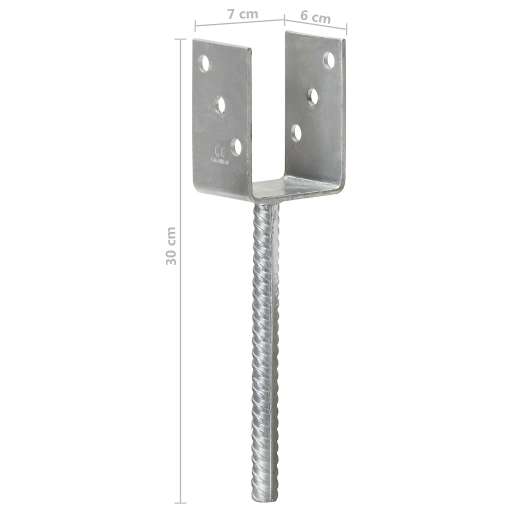 vidaXL Piquets de clôture 6 pcs Argenté 7x6x30 cm Acier galvanisé