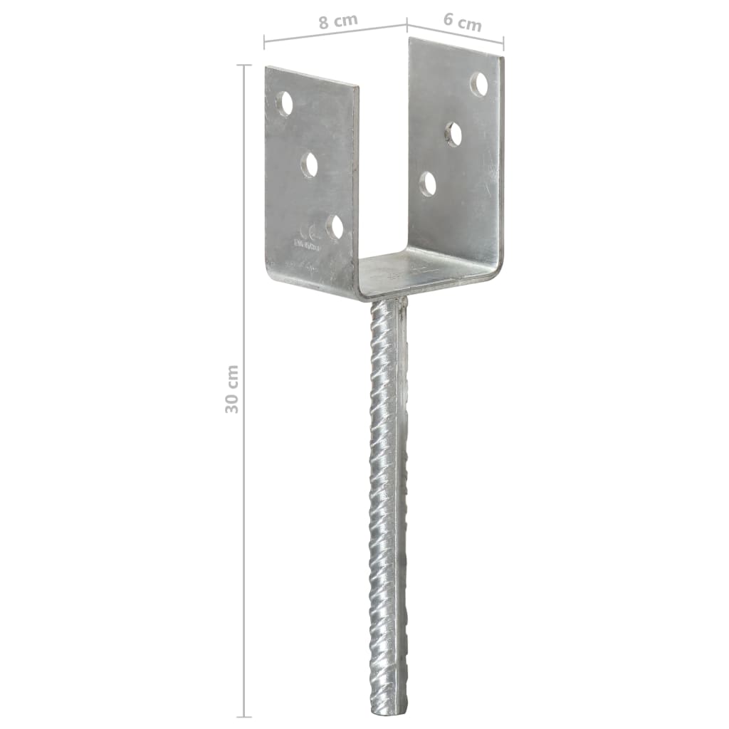 vidaXL Piquets de clôture 6 pcs Argenté 8x6x30 cm Acier galvanisé