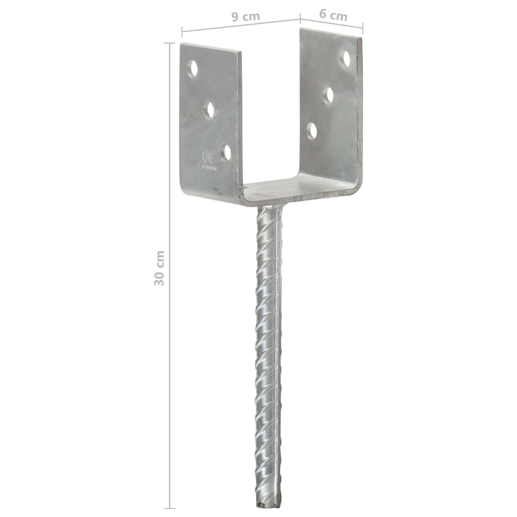 vidaXL Piquets de clôture 6 pcs Argenté 9x6x30 cm Acier galvanisé