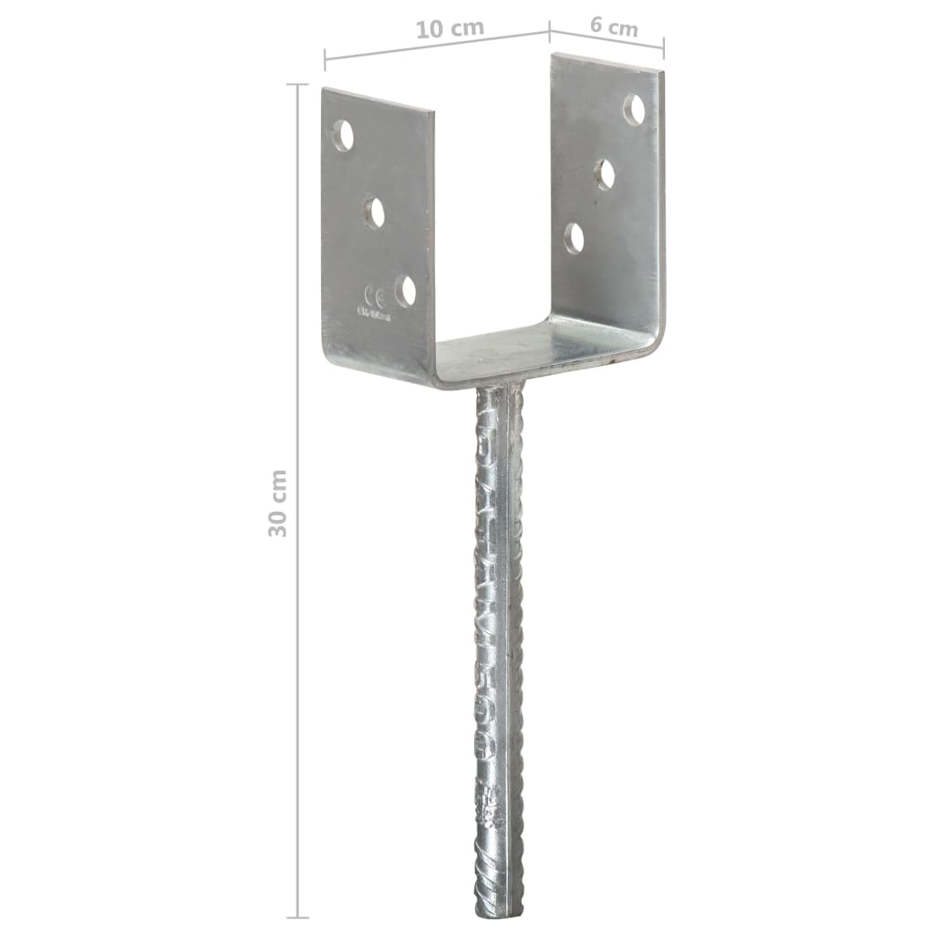 vidaXL Piquets de clôture 6 pcs Argenté 10x6x30 cm Acier galvanisé