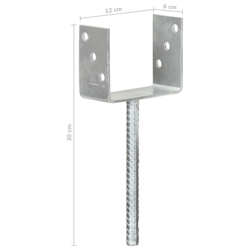 vidaXL Piquets de clôture 6 pcs Argenté 12x6x30 cm Acier galvanisé