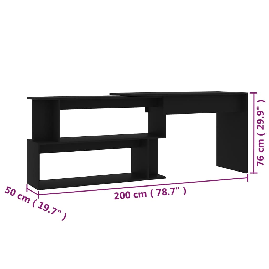 vidaXL Bureau d'angle Noir 200x50x76 cm Aggloméré