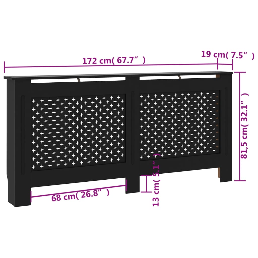 vidaXL Cache-radiateur noir 172x19x81,5 cm MDF