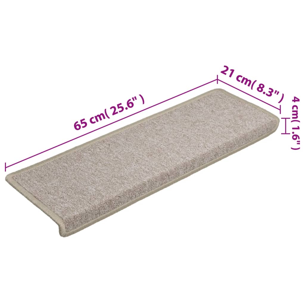 vidaXL Tapis d'escalier 15 pcs 65x21x4 cm Taupe