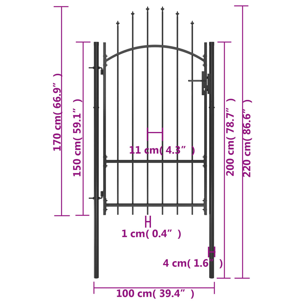 vidaXL Portail de jardin Acier 1x2,2 m Noir