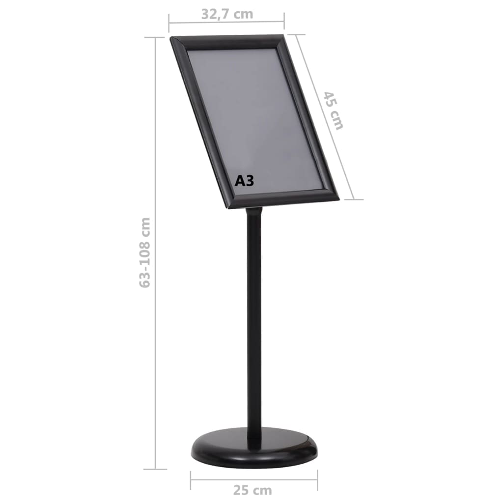 vidaXL Support d'affiche A3 sur pied Noir Alliage d'aluminium