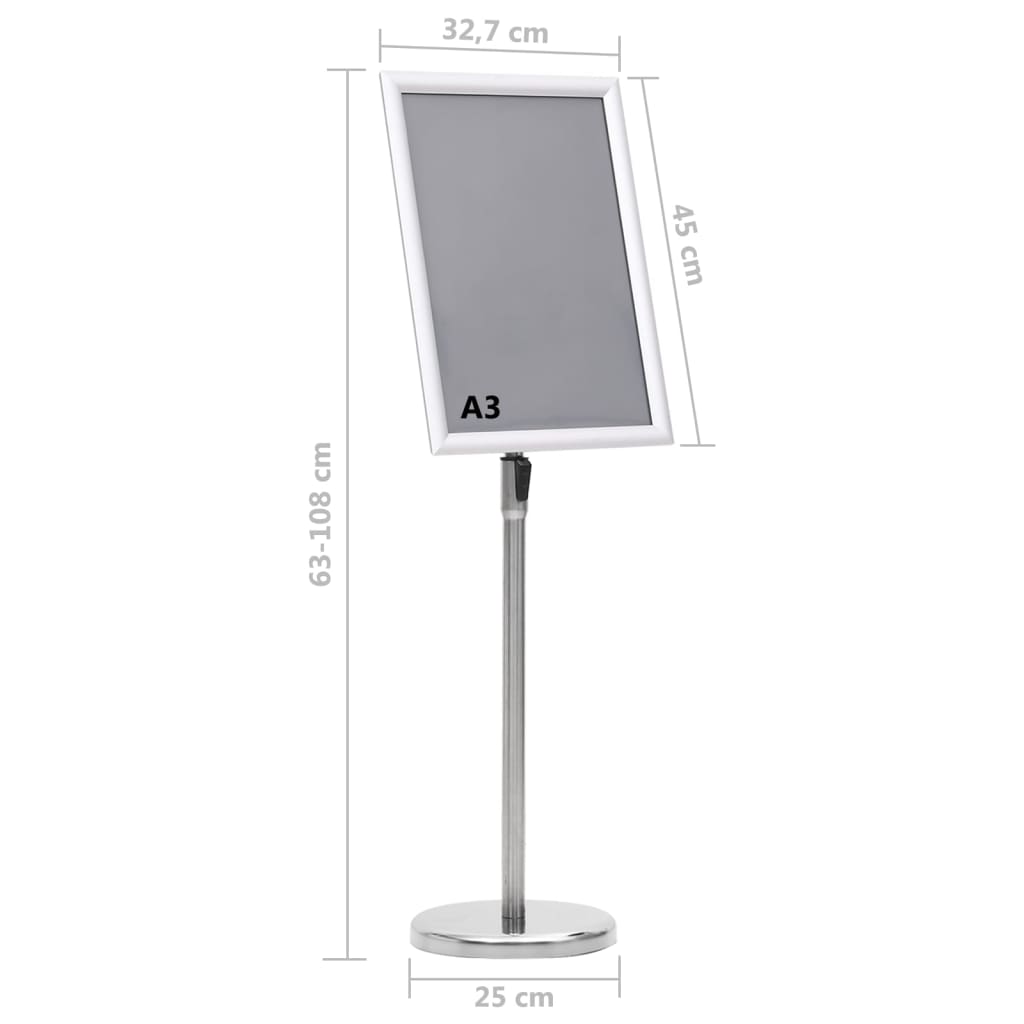 vidaXL Support d'affiche A3 sur pied Argenté Alliage d'aluminium