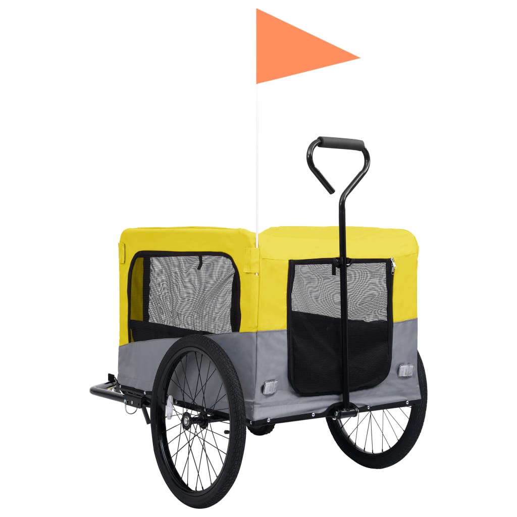 vidaXL Remorque de vélo pour chiens et poussette 2-en-1 jaune et gris