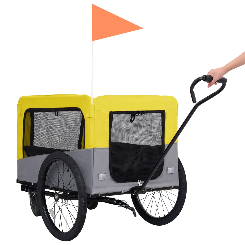 vidaXL Remorque de vélo pour chiens et poussette 2-en-1 jaune et gris