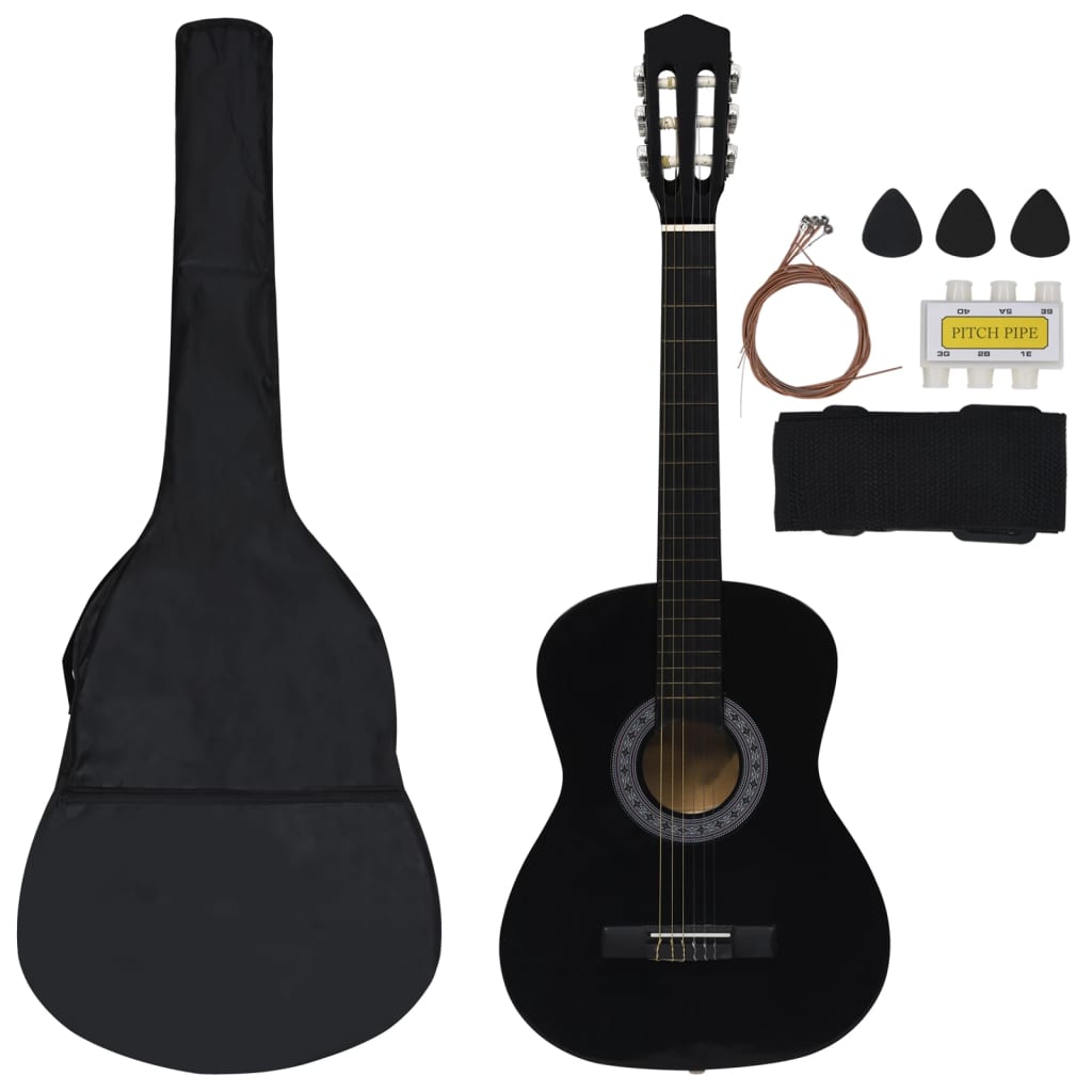 vidaXL Jeu de guitare classique pour débutants 8 pcs Noir 3/4 36"
