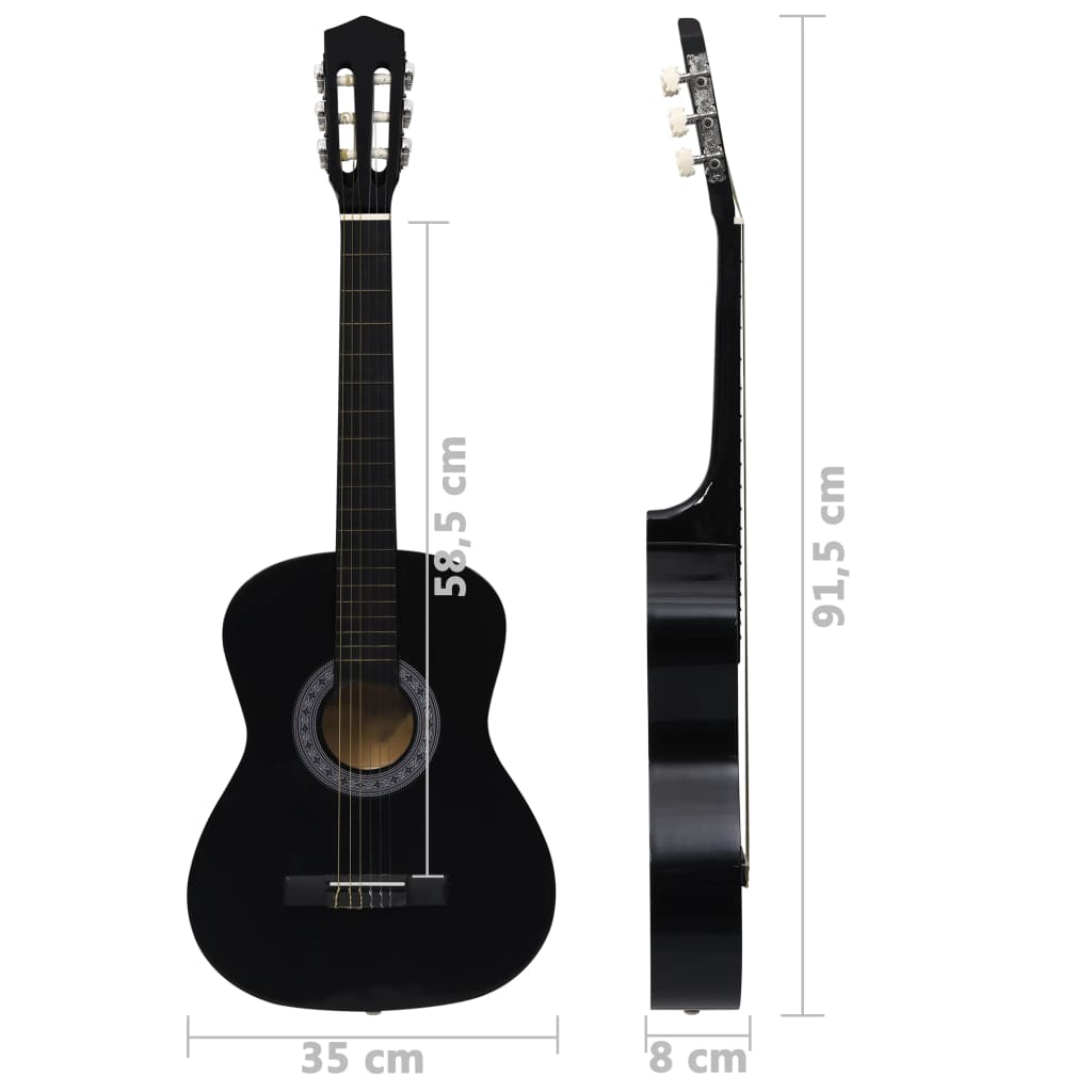 vidaXL Jeu de guitare classique pour débutants 8 pcs Noir 3/4 36"