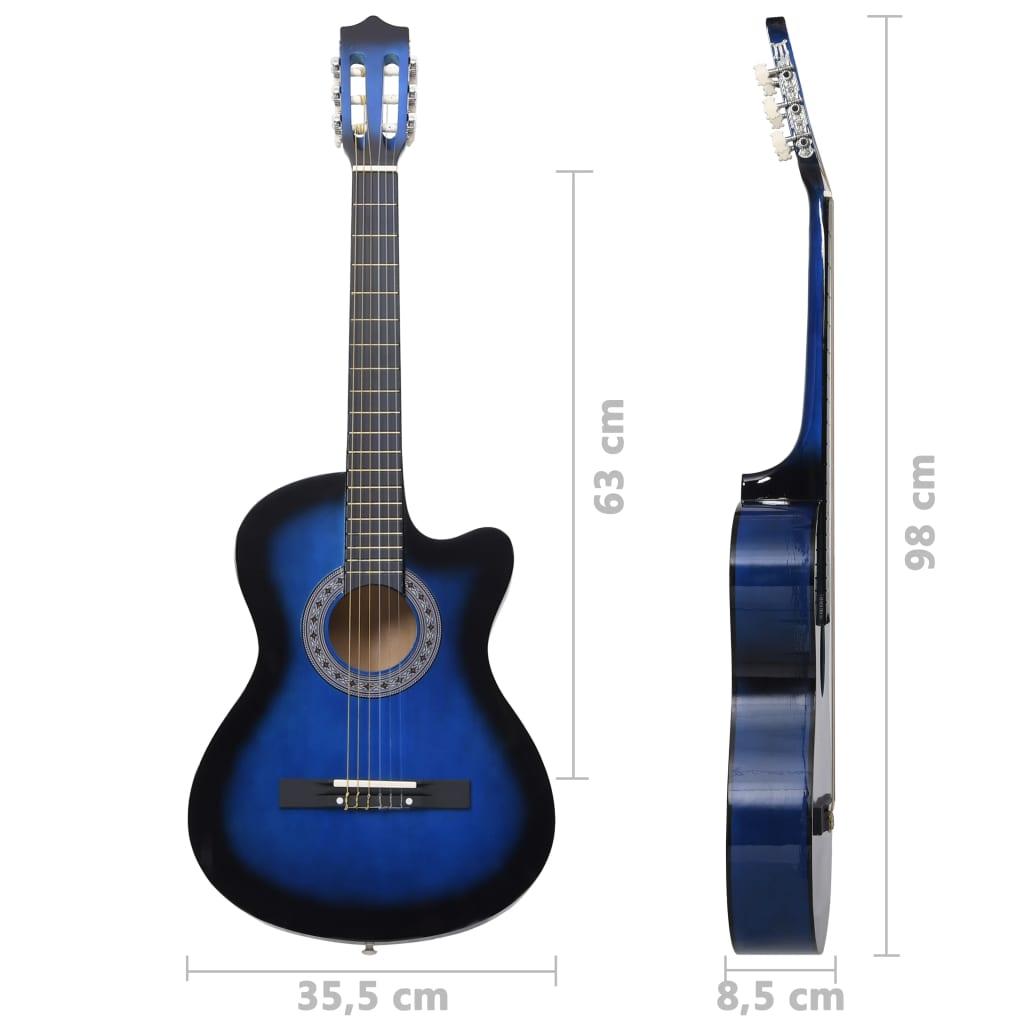 vidaXL Guitare découpée classique occidentale 6 cordes Bleu ombré 38"