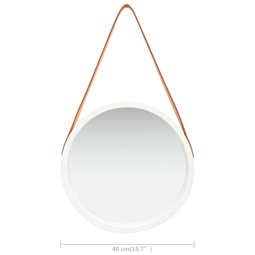 vidaXL Miroir mural avec sangle 40 cm Blanc