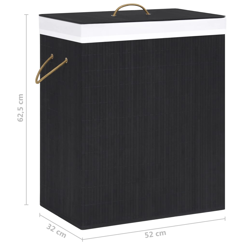 vidaXL Panier à linge avec 2 sections bambou noir 100 L