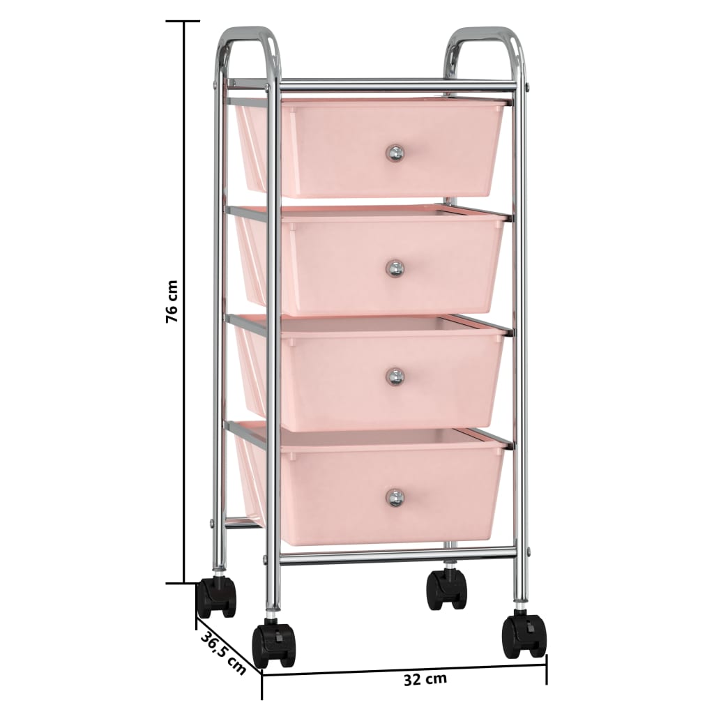 vidaXL Chariot de rangement mobile à 4 tiroirs Rose Plastique