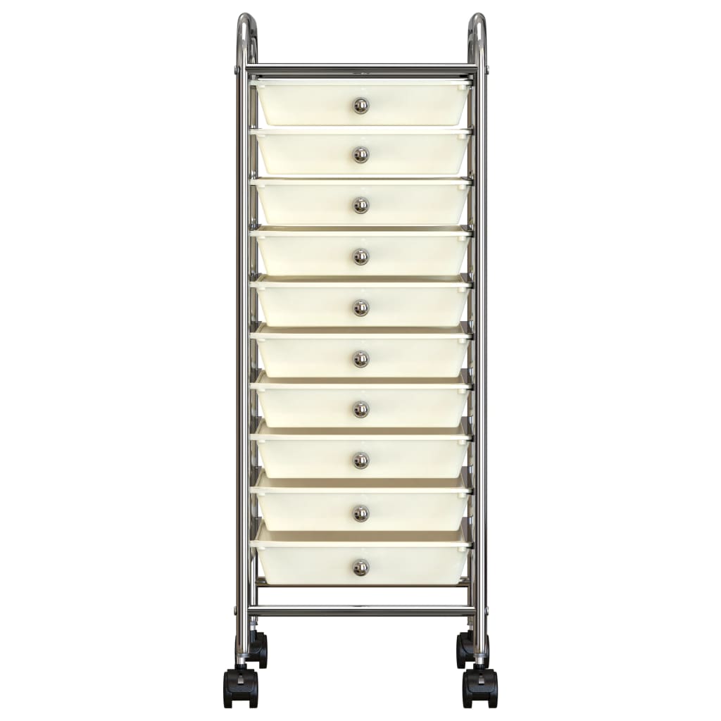 vidaXL Chariot de rangement mobile à 10 tiroirs Blanc Plastique