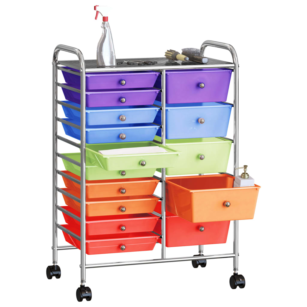 vidaXL Chariot rangement mobile à 15 tiroirs XXL Multicolore Plastique