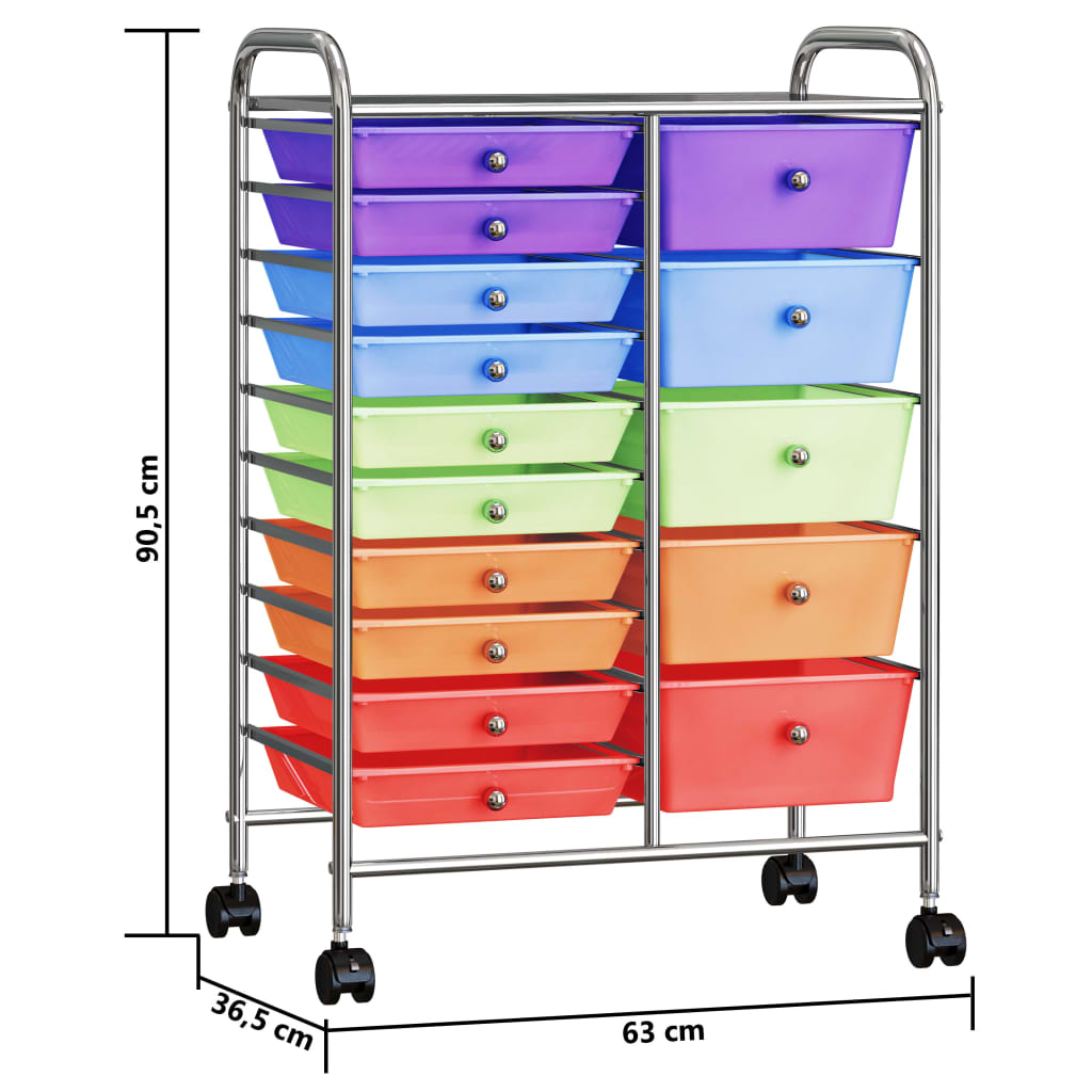 vidaXL Chariot rangement mobile à 15 tiroirs XXL Multicolore Plastique