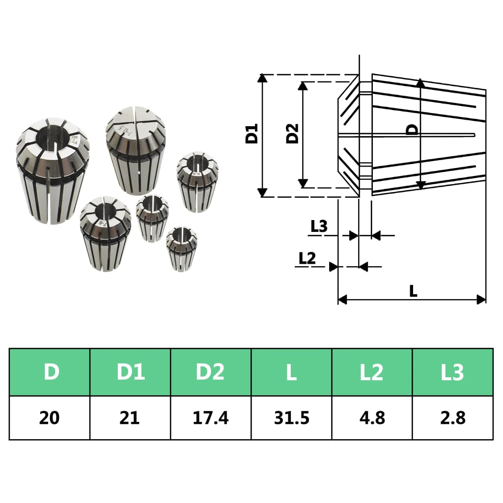 vidaXL Douilles de serrage ER20 13 pcs Ensemble d'outils de tournage