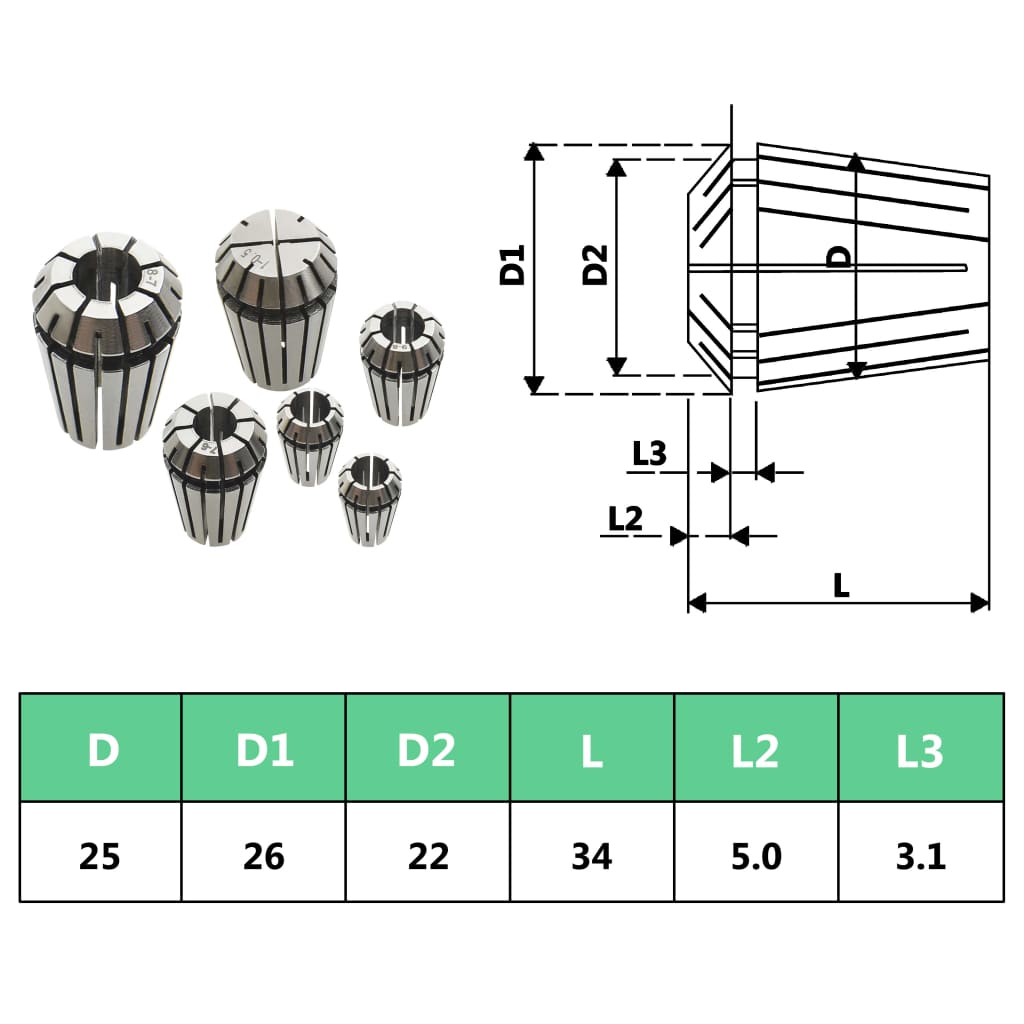 vidaXL Douilles de serrage ER25 15 pcs Ensemble d'outils de tournage