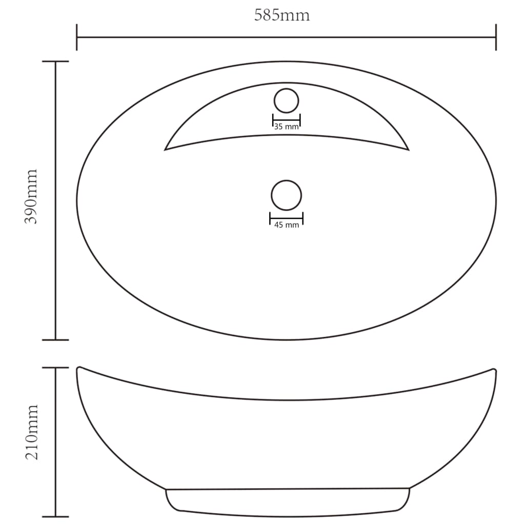 vidaXL Lavabo ovale à trop-plein Gris clair mat 58,5x39 cm Céramique