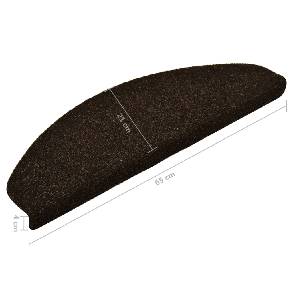 vidaXL Tapis d'escalier autocollants 15pcs Marron 65x21x4cm Aiguilleté