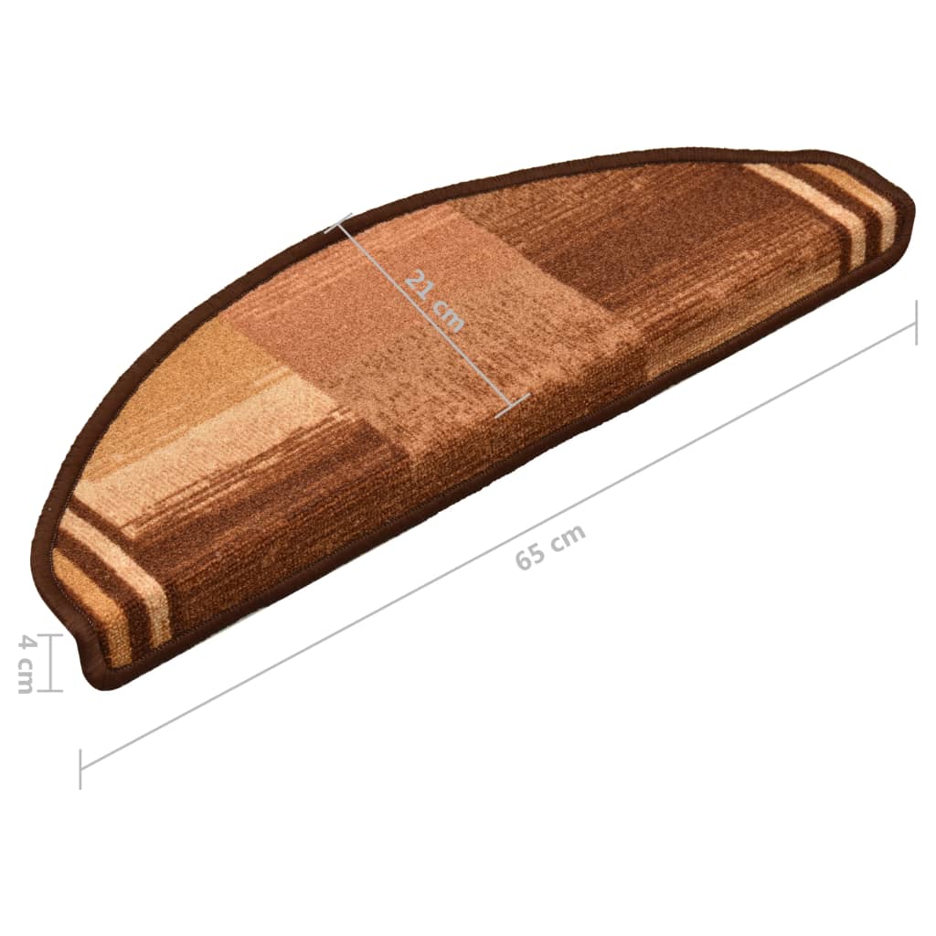 vidaXL Tapis d'escalier autocollants 15 pcs Marron 65x21x4 cm