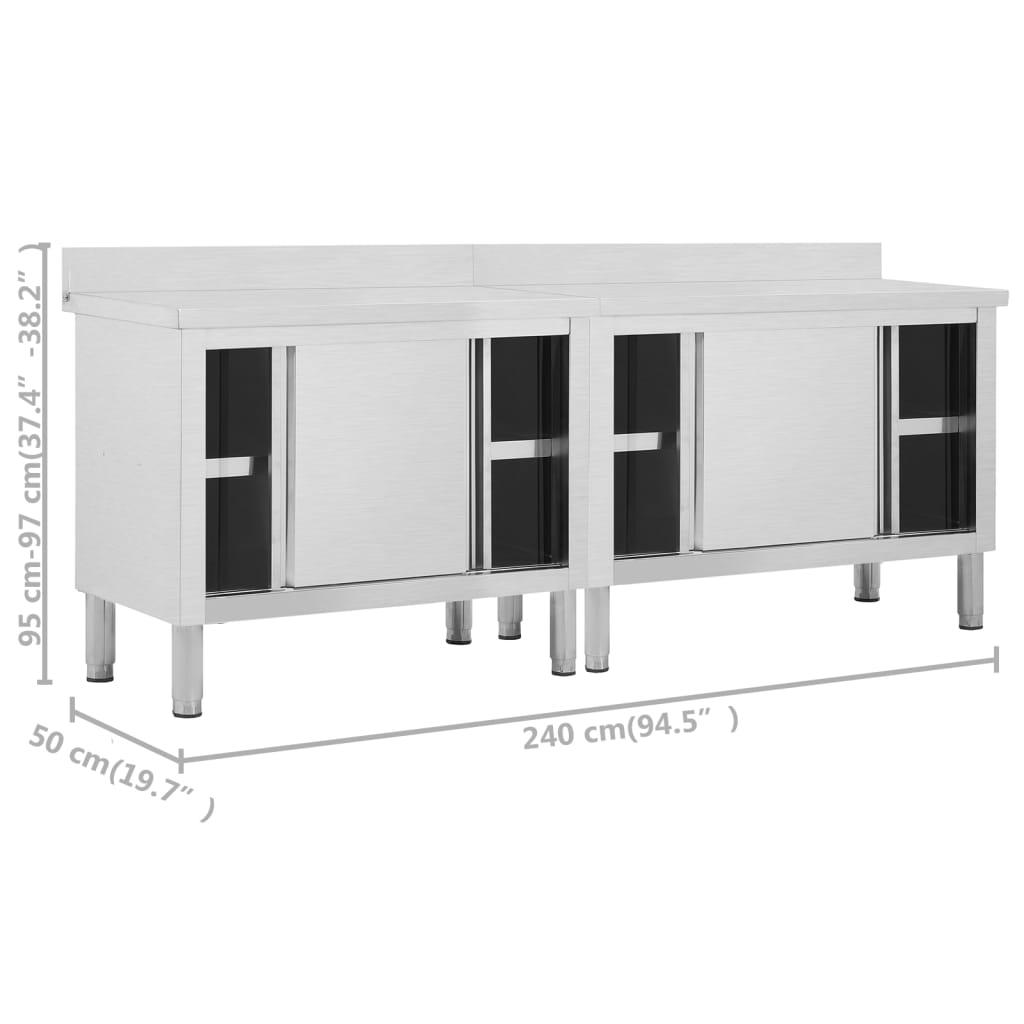 vidaXL Tables avec portes coulissantes 2 pcs 240x50x(95-97) cm Inox