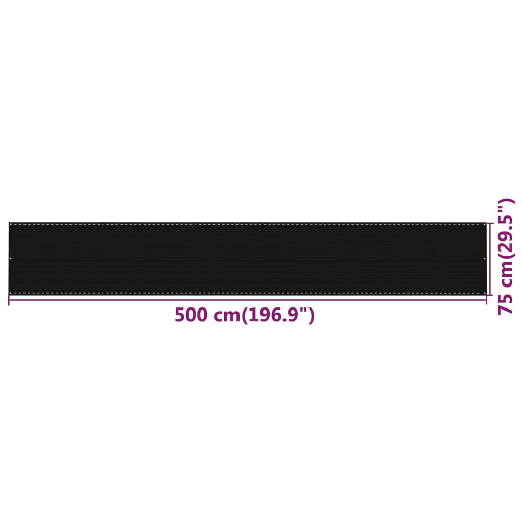 vidaXL Écran de balcon Noir 75x500 cm PEHD