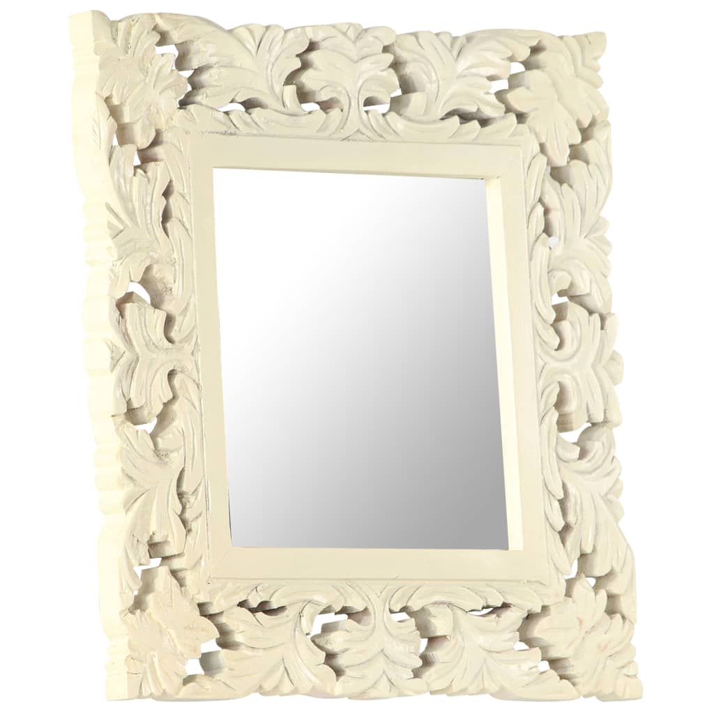 vidaXL Miroir sculpté à la main Blanc 50x50 cm Bois de manguier massif